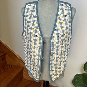 Susan Bristol Braided Woven Blue and White Quilted Vest
